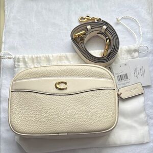 Coach Chalk Pebbled Leather Crossbody Camera Bag with Gold Hardware
